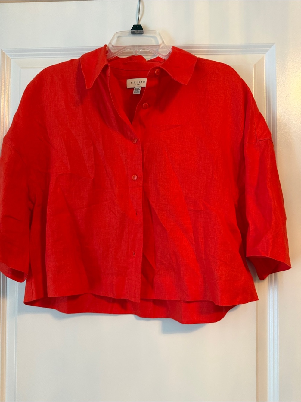 Ted Baker Bright Red Cropped Button-Down Shirt